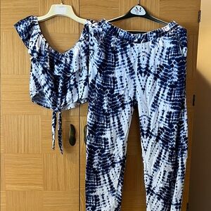 Tie-Dye Blue and White Women's two piece outfit